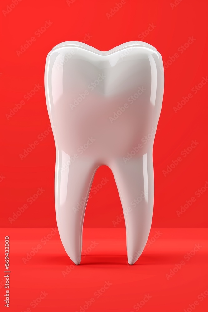 3D render of a shiny white tooth against a vibrant red background, highlighting dental health and hygiene. 3D render of a shiny white tooth against a vibrant red background, highlighting dental health and hygiene.
