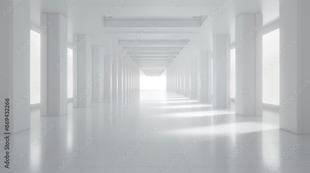 A modern and sleek white corridor designed with minimalist style and LED lighting, creating a futuristic atmosphere A modern and sleek white corridor designed with minimalist style and LED lighting, creating a futuristic atmosphere