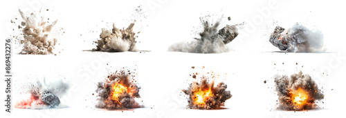 A collection of the violent explosion sent out fragments of rock, flames, sparks and dust.