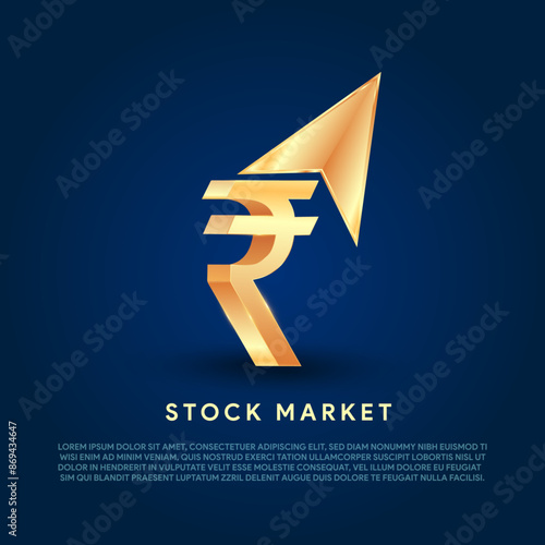 Stock market or stock exchange or financial technology concept banner, poster or web background with golden rupee icon and trading background.
