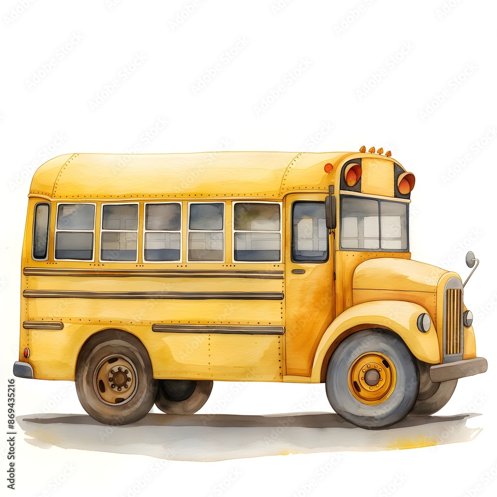 Yellow School Bus Watercolor Illustration. Yellow School Bus Watercolor Illustration.
