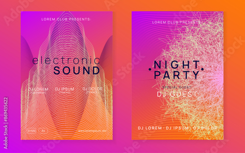 Edm Event. Techno Flyer. Psychedelic Radio Invitation. Dance Trance Graphic. Festival Vector. Blue Fest Background. Pink Music Set. Green Edm Event