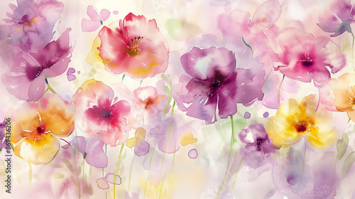 Watercolor Floral Pattern with Soft Pastel Colors © Mutshino_Artwork