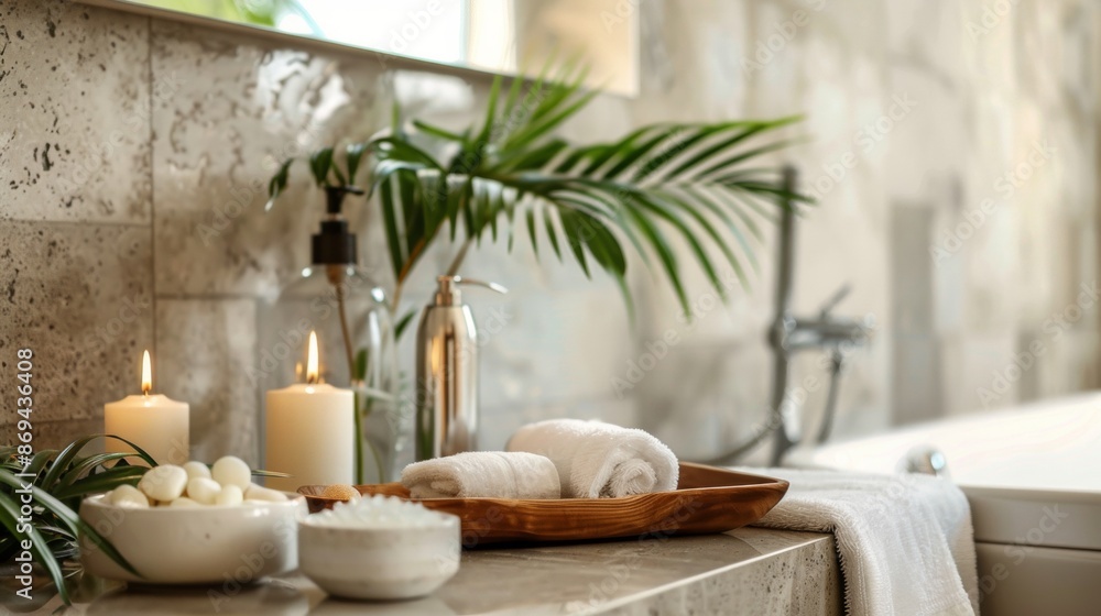 Spa Setting with Candles and Fresh Towels Spa Setting with Candles and Fresh Towels