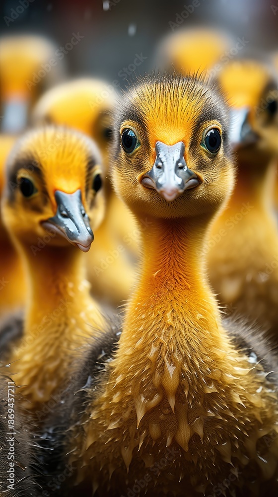 a baby duck is looking up at the camera. a baby duck is looking up at the camera.