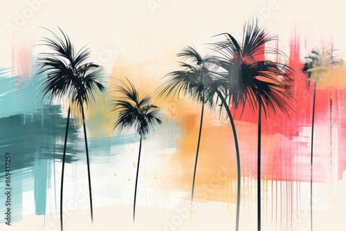 Fototapeta Naklejka Na Ścianę i Meble -  Memphis palm trees backgrounds abstract painting.