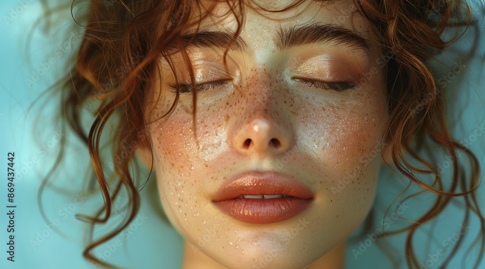 Detailed facial features of an elegant woman in soft light. Detailed facial features of an elegant woman in soft light.