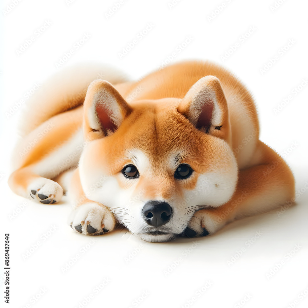shiba inu lying relaxing white background shiba inu lying relaxing white background