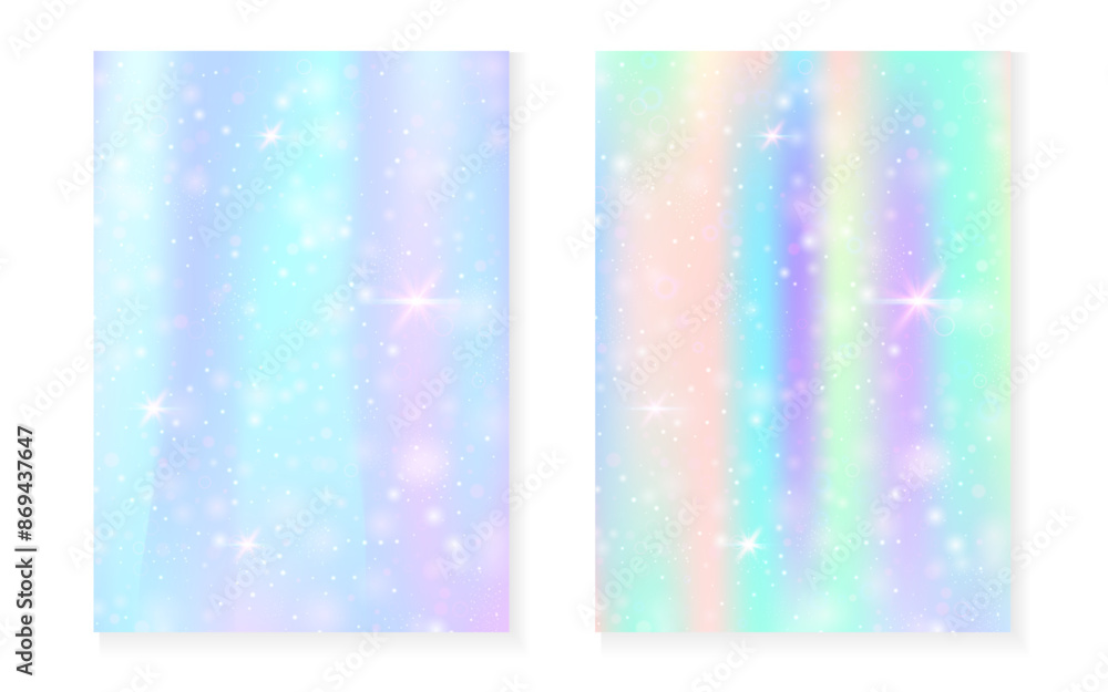 Magic background with princess rainbow gradient. Kawaii unicorn hologram. Holographic fairy set. Stylish fantasy cover. Magic background with sparkles and stars for cute girl party invitation. Magic background with princess rainbow gradient. Kawaii unicorn hologram. Holographic fairy set. Stylish fantasy cover. Magic background with sparkles and stars for cute girl party invitation.