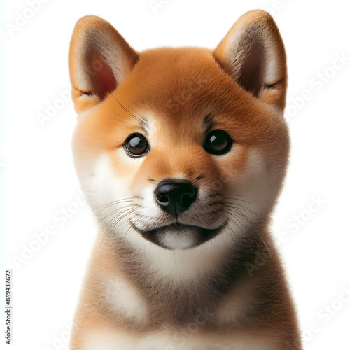 shiba inu puppy looking curiously viewer white background © Galeno