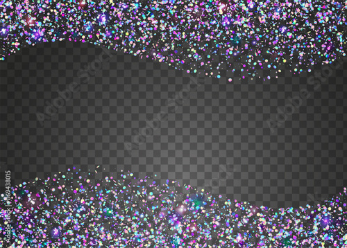 Party Sparkle. Pink Laser Burst. Digital Banner. Falling Ribbon. Hologram Confetti. Festive Effect. Disco Texture. Happy Colourful Template. Purple Party Sparkle