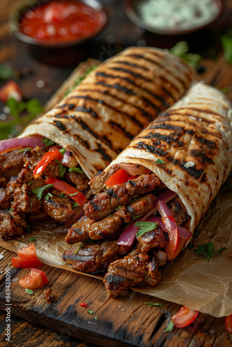 Delicious kebab, cinematic, food professional photography, studio lighting photo