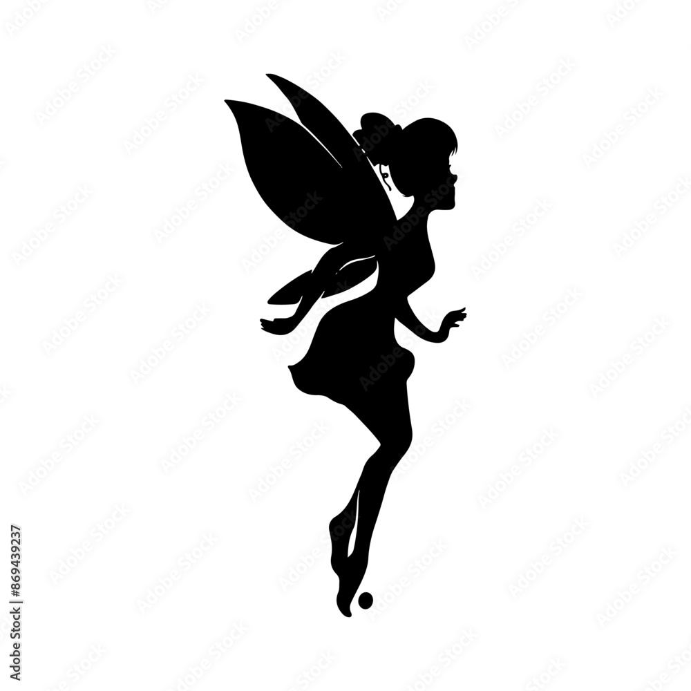 Silhouette of a fairy on a white background. Cute Fairy art. Beautiful Fairies silhouette illustration, Little fairies silhouette. Hand drawn vector illustration Silhouette of a fairy on a white background. Cute Fairy art. Beautiful Fairies silhouette illustration, Little fairies silhouette. Hand drawn vector illustration
