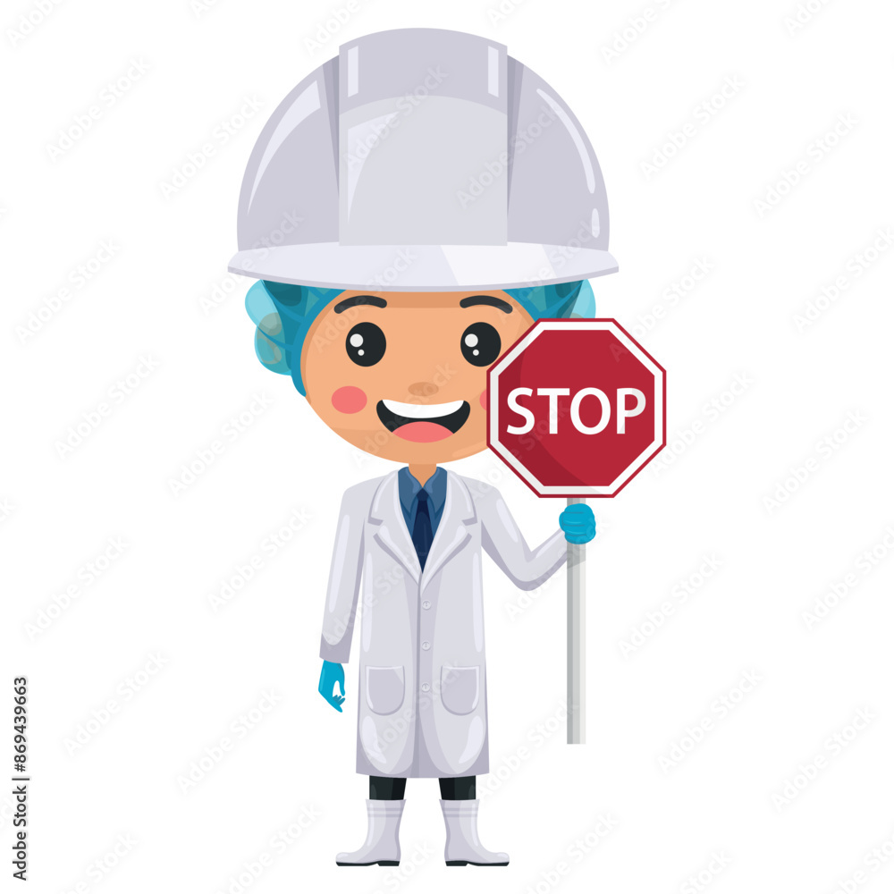 Quality control supervisor in food production line holding a stop sign. Agro-industrial engineer or food industry. Chief food safety engineer. Science, technology and safety in food production Quality control supervisor in food production line holding a stop sign. Agro-industrial engineer or food industry. Chief food safety engineer. Science, technology and safety in food production