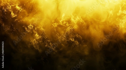 Modern realistic illustration of yellow smoke haze, transparent smoky mist texture, toxic chemical smog, nightclub party steam, light haze, and golden color dust overlay effect on black background.
