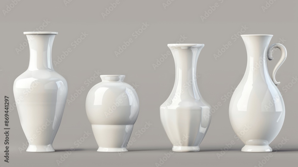 Modern ceramic or glass vase bottle isolated on a white background. Cylinder-shaped flowerpot sculpture realistic collection. Modern ceramic or glass vase bottle isolated on a white background. Cylinder-shaped flowerpot sculpture realistic collection.