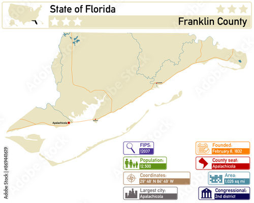 Detailed infographic and map of Franklin County in Florida USA.