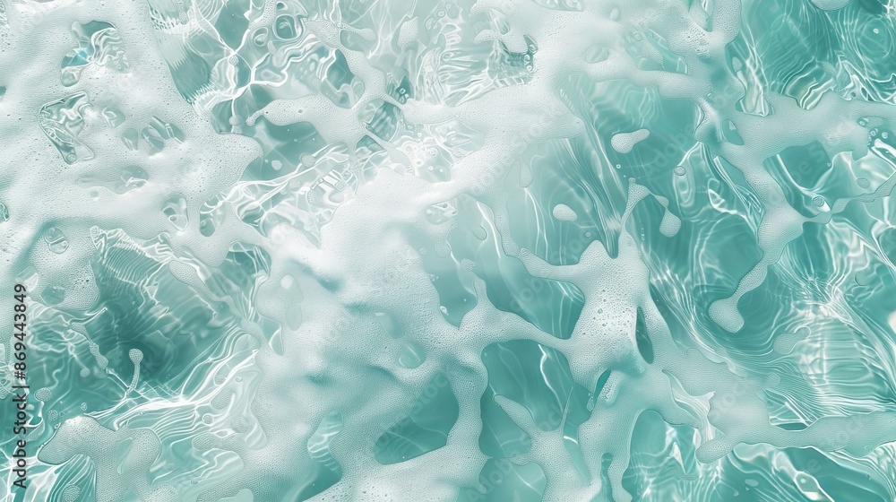 Obraz premium Surface overlay of white water wave with reflection effect. Marble desaturated texture. Sunny aqua ripples with shiny refractions.