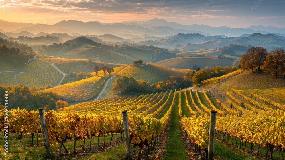 Fototapeta premium Vineyard Landscape at Sunset