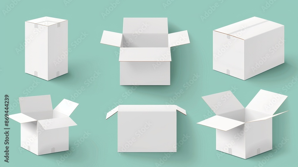 Isolated white cardboard box mockups isolated on grey background. These boxes are suitable for parcel delivery, gift packaging, and mail delivery. Isolated white cardboard box mockups isolated on grey background. These boxes are suitable for parcel delivery, gift packaging, and mail delivery.