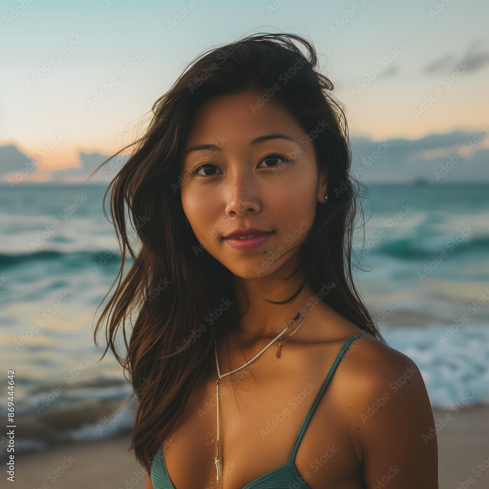 Asian female model wearing bikini on the beach Asian female model wearing bikini on the beach