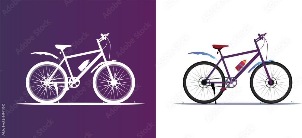 Fototapeta premium Two wheeler, Bicycle or Cycle Black illustration Silhouettes