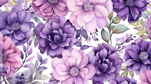 Seamless pattern of purple and green watercolor