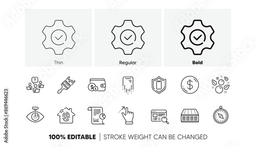 Brush, Execute and Report line icons. Pack of Fingerprint access, Dollar money, Buying accessory icon. Touchscreen gesture, Clean bubbles, Website search pictogram. Eye laser, Mattress. Vector
