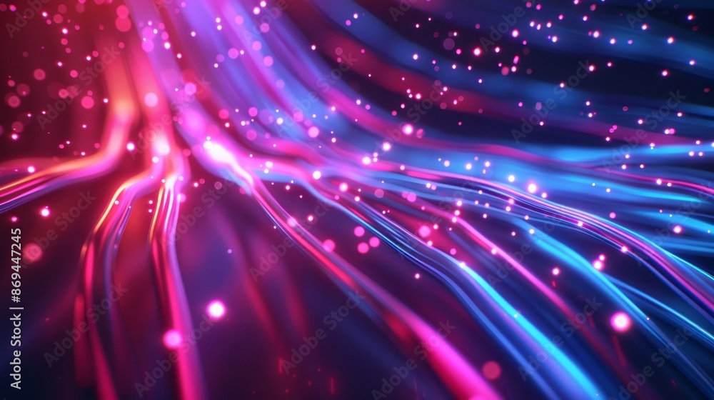 Fototapeta premium High speed neon fiber with blue and red lines depicting a network or energy flow. Realistic modern illustration of a futuristic particle moving at high speed.