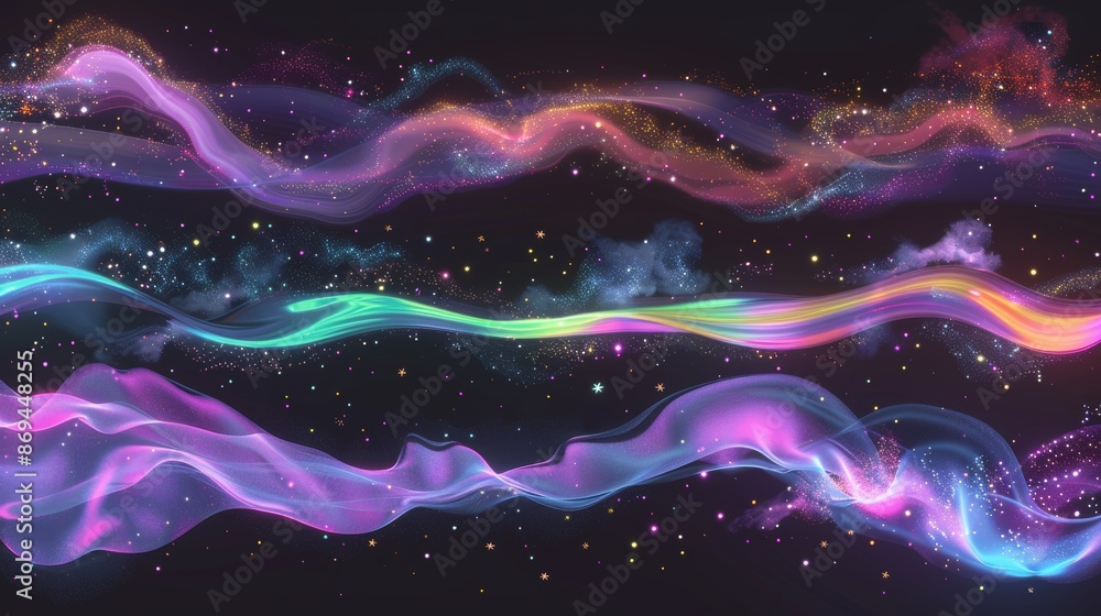 A swirl of bright twinkle lines blows in a vortex with snowflakes. A blue blizzard trail is isolated on a transparent background. Fresh freezing flow, Realistic 3D illustration. A swirl of bright twinkle lines blows in a vortex with snowflakes. A blue blizzard trail is isolated on a transparent background. Fresh freezing flow, Realistic 3D illustration.