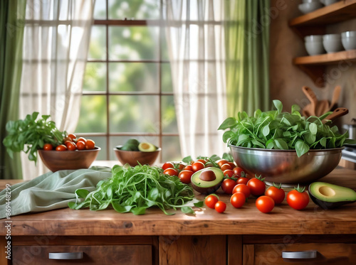 Healthy food background,vegetables in the kitchen, salad preparation, cooking © Oxy Maru