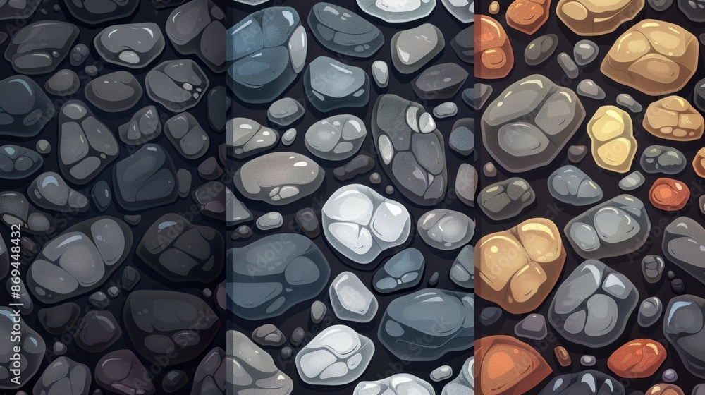 Stones, pebbles, and rock wall seamless pattern for game backgrounds ...