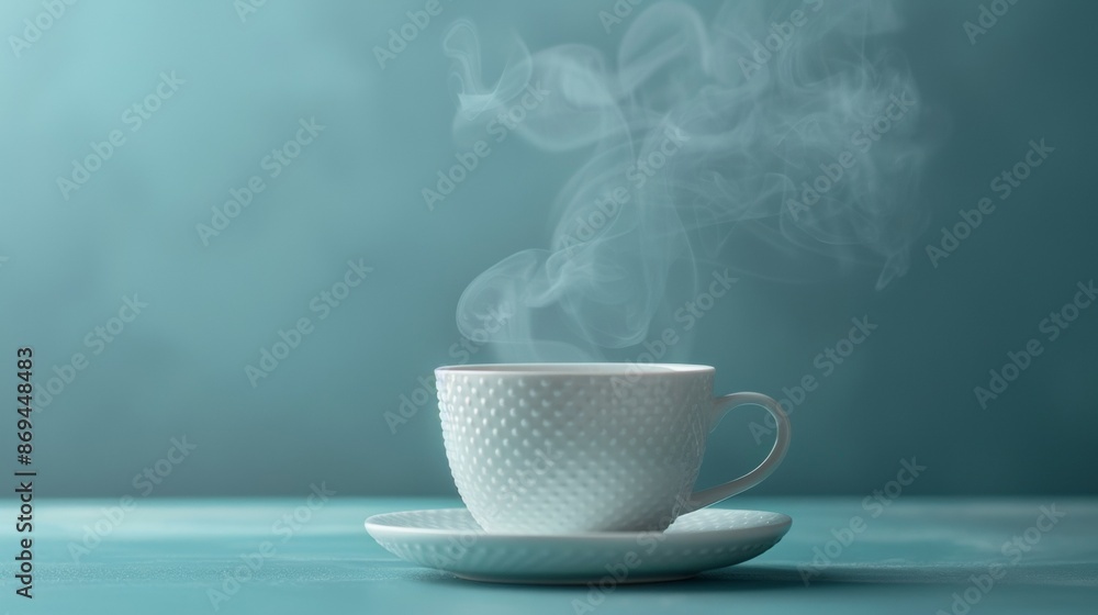 Steaming Cup of Tea on Blue Background Steaming Cup of Tea on Blue Background