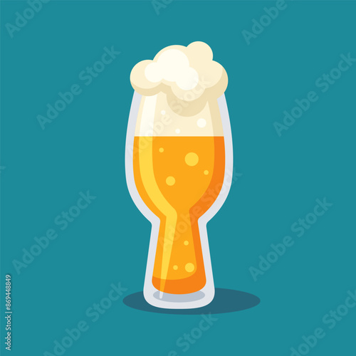 Pint ​​of beer. Cold carbonated drink for Oktoberfest. Cartoon flat illustration