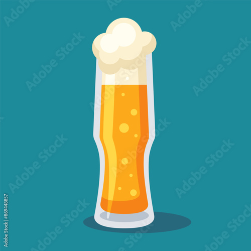 Pint ​​of beer. Cold carbonated drink for Oktoberfest. Cartoon flat illustration