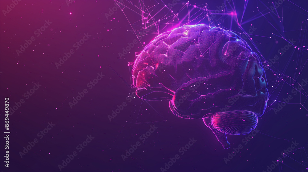 Fototapeta premium Glowing human brain in futuristic style with copy space.