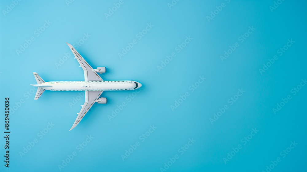 Airplane on blue background, copy space Airplane on blue background, copy space