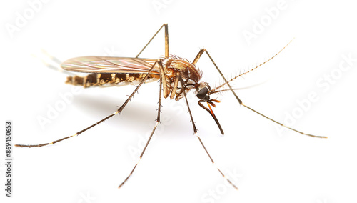 Close-Up of Mosquito on White Background Representing Pest Control and Disease