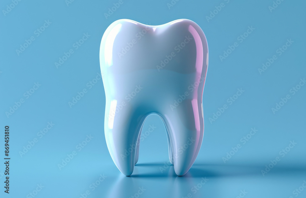 A tooth is shown in a blue background. Concept of cleanliness and freshness, which is often associated with dental hygiene A tooth is shown in a blue background. Concept of cleanliness and freshness, which is often associated with dental hygiene