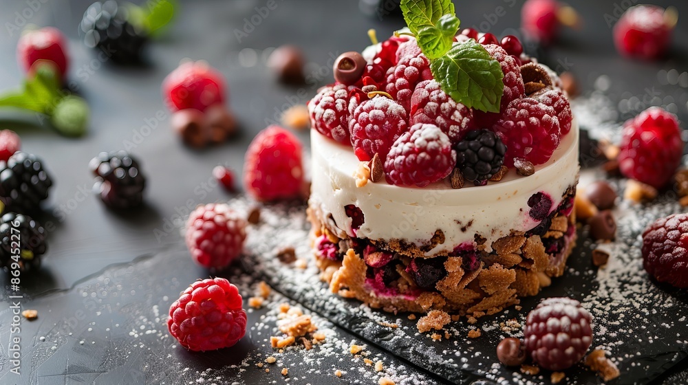 A dessert with raspberries and whipped cream on top A dessert with raspberries and whipped cream on top