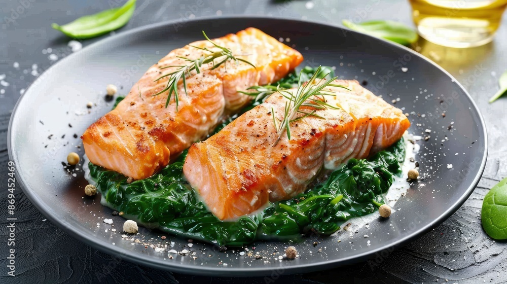Smoked Salmon With Creamed Spinach, A Luxurious Dish Smoked Salmon With Creamed Spinach, A Luxurious Dish