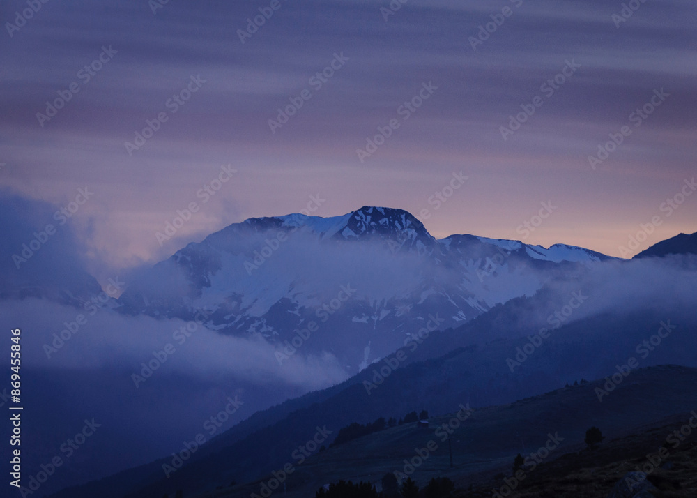 Sunrise towards the Tuc de Barlonguèra summit on a foggy spring morning (Aran Valley, Catalonia, Pyrenees, Spain) Sunrise towards the Tuc de Barlonguèra summit on a foggy spring morning (Aran Valley, Catalonia, Pyrenees, Spain)