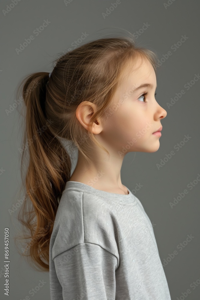 A calm girl with a ponytail, posing thoughtfully in a studio setting, showcasing youthful beauty. A calm girl with a ponytail, posing thoughtfully in a studio setting, showcasing youthful beauty.