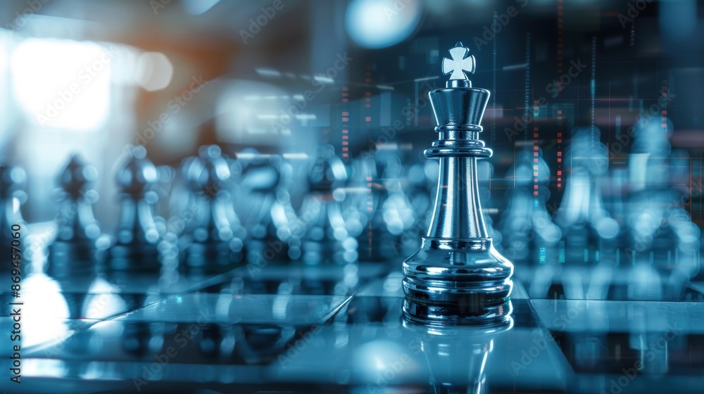 Strategic chess move with a background of corporate headquarters, double exposure, business decisions Strategic chess move with a background of corporate headquarters, double exposure, business decisions