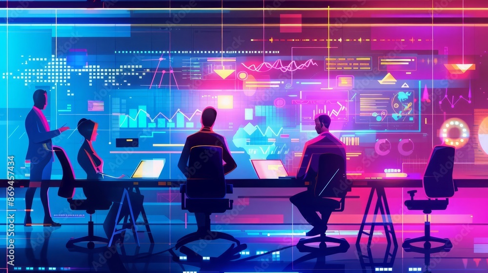 Business illustration of a creative team brainstorming Business illustration of a creative team brainstorming