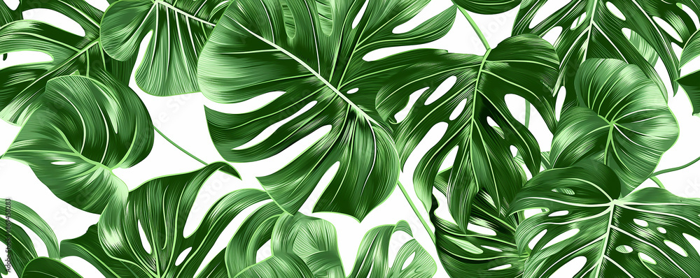 green and white illustration of tropical leaves pattern green and white illustration of tropical leaves pattern