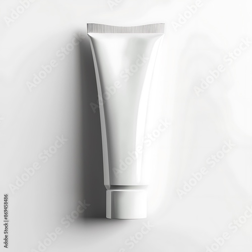 A minimalist white conditioner tube on a solid white background casting soft shadows photo