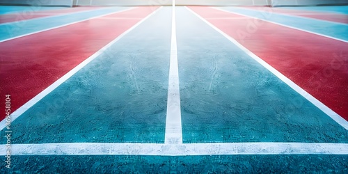 Ideal Tennis Court with Blue and Red Lines for Sporting Events. Concept Tennis Court Design, Sporting Events, Blue and Red Lines, Ideal Layout