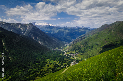 Views of Aran valley and Aneto peak from Pla de Beret (Aran Valley, Pyrenees, Catalonia, Spain)