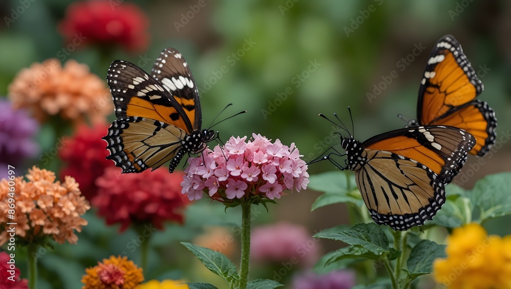 Fototapeta premium A dialogue between two butterflies discussing their favorite flowers of varying colors ai_generated